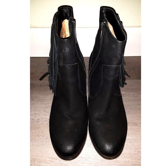 Liebeskind Black Leather ? Fringe High Heeled Ankle Boots Zip Up Booties Size 37 - Picture 4 of 12